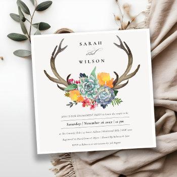 floral succulent antler bohemian allure engagement invitation