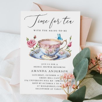 floral tea party bridal shower with butterfly invitation