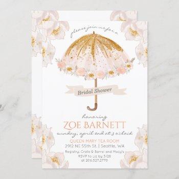 floral umbrella glitter bridal shower invitation