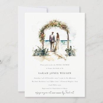 floral wedding arch beach seascape bridal shower invitation