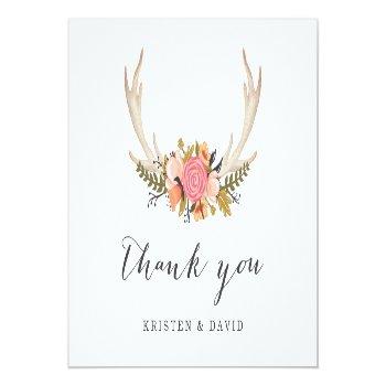 Floral White Antler Chic Boho Style Thank You Front View