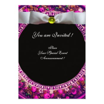 Florentine Floral Crown White Ribbon Monogram Invitation Front View