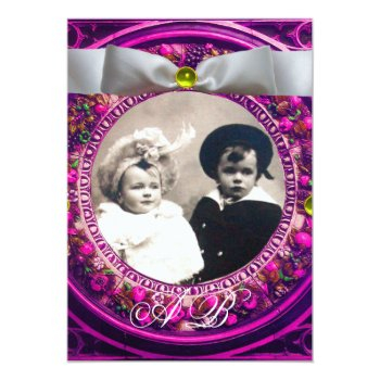 Florentine Floral Crown White Ribbon Monogram Invitation Front View