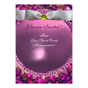 Florentine Floral Crown White Ribbon Monogram Invitation Front View
