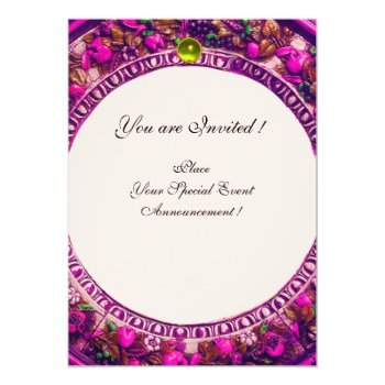 Florentine Renaissance Floral,pink Fruits Monogram Invitation Front View