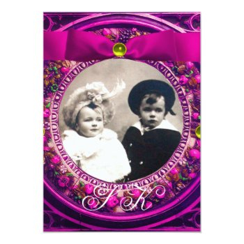 Florentine Renaissance Fruits Pink Ribbon Monogram Invitation Front View