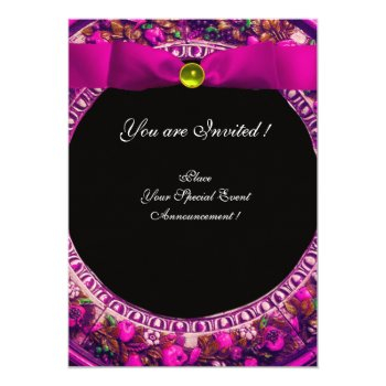 Florentine Renaissance Fruits Pink Ribbon Monogram Invitation Front View