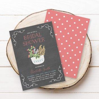 flower pot chalkboard bridal shower invitation