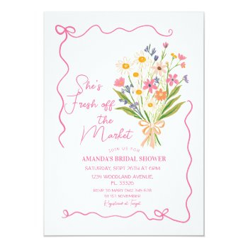 Flowers Bouquet Off The Market Bridal Shower  Invitation Front View