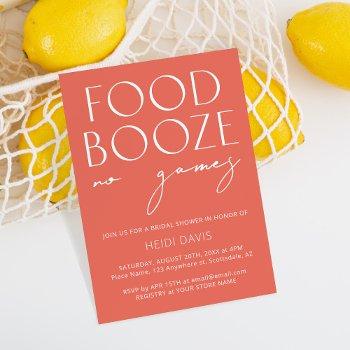 food & booze funny pink bridal shower  invitation