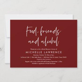 food, friends and alcohol, casual bridal shower in invitation