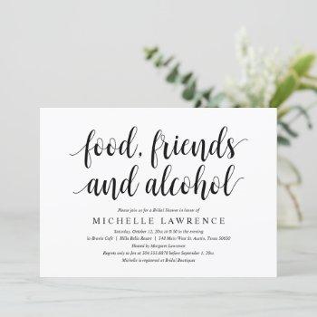 food, friends and alcohol, modern bridal shower invitation