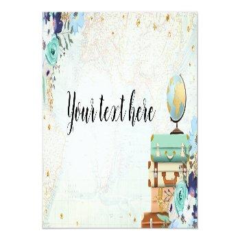 Food Tent Travel Blue Floral Gold Adventure Place Card Front View