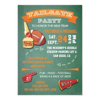 Football Tailgate Party Green Chalkboard Invite Front View