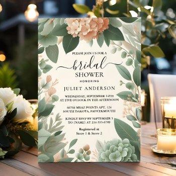 for blush peach mint moss sage green bridal shower invitation