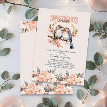 forever sweethearts floral lovebird couples shower invitation