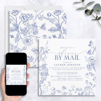 french blue & white victorian bridal shower mail invitation