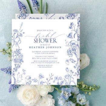 french blue & white victorian floral bridal shower invitation