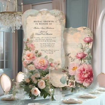 french elegant floral vintage bridal shower tea invitation