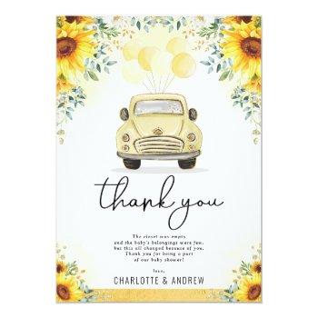 Fresh Sunflower Drive By Quarantine Baby Shower Thank You Card Front View