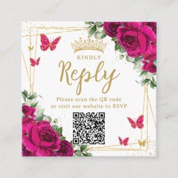 fuchsia floral butterflies quinceanera rsvp qr enclosure card