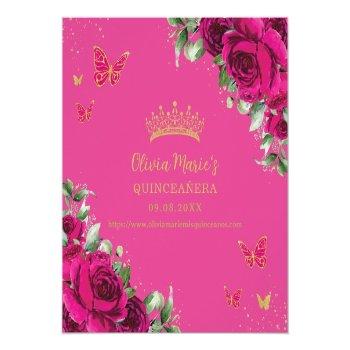 Fuchsia Floral Butterflies Quinceanera Rsvp Qr Enclosure Card Front View