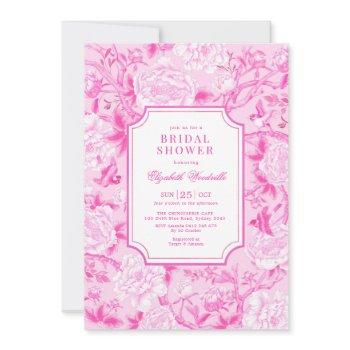 fuchsia pink chinoiserie floral bridal shower invitation