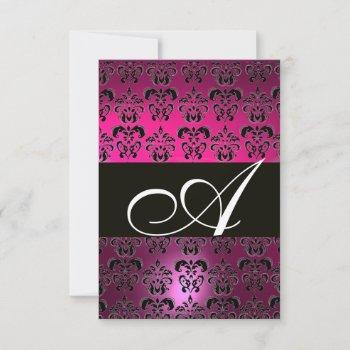 fuchsia purple black white damask monogram rsvp