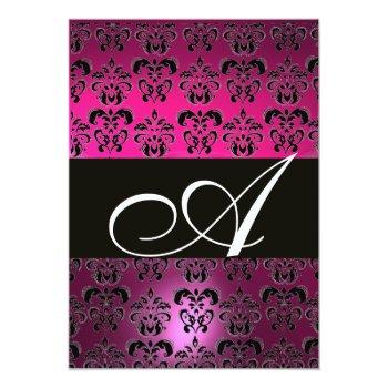 Fuchsia Purple Black White Damask Monogram Rsvp Front View