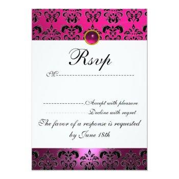 Fuchsia Purple Black White Damask Monogram Rsvp Front View