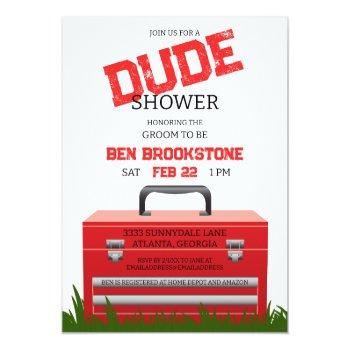 Fun Dude Groom Toolbox Wedding Shower Invitation Front View