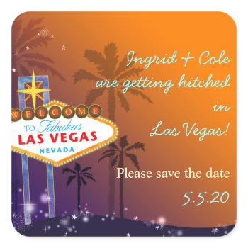 fun las vegas wedding save the date square sticker
