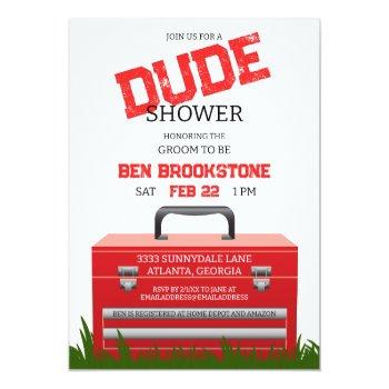 Fun Toolbox Dude Groom Wedding Shower Invitation Front View