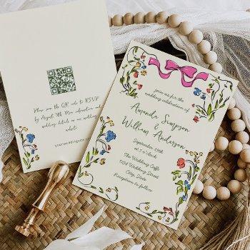 funky hand drawn scribble retro wedding qr code invitation