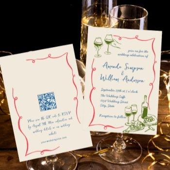 funky hand drawn scribble retro wedding qr code invitation