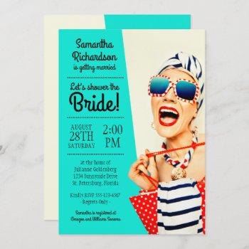 funny retro stylish beach lady bridal shower invitation