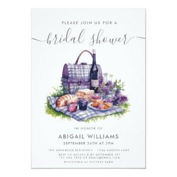 Garden Party Picnic Lavender Floral Bridal Shower  Invitation Front View