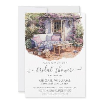 garden party picnic lavender floral bridal shower invitation