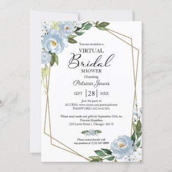 geometric dusty blue floral virtual bridal shower invitation