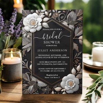 get lace floral gold foil embossed bridal shower invitation