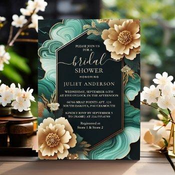 get monstera emerald green and gold bridal shower invitation