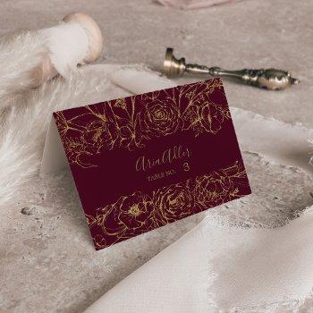 gilded floral printable burgundy gold place cards