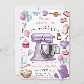 girl pink baking birthday bash cooking invitation