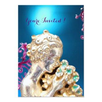 Girl With Flowers ,blue Sapphire Invitation Front View