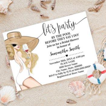 girls lets party by pool before i do bridal shower invitation