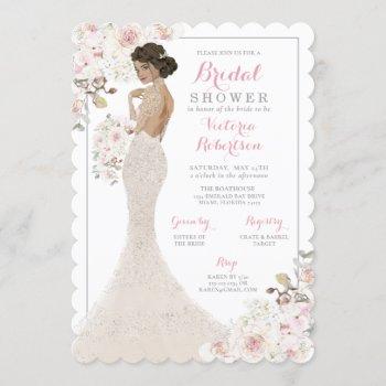 glam glitter bride in gown bridal shower invitation