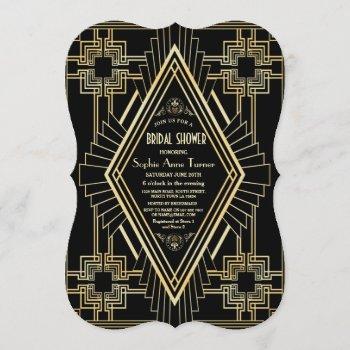 glam gold and black great gatsby bridal shower invitation