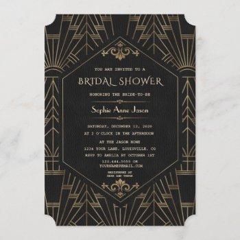 glam gold black great gatsby 20s bridal shower invitation