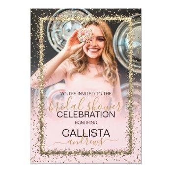Glam Pink Gold Confetti Border Photo Front View