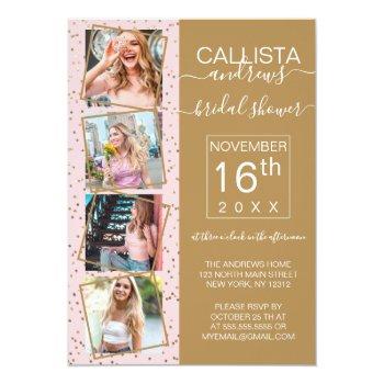 Glam Pink Gold Confetti Border Photo Front View